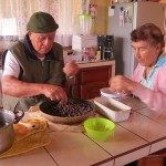 Pealing the toasted Cacao, before grinding it.