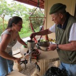 Grinding Cacao to make chocolate.