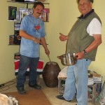 Joe & Papa sampling the "Chicha" (Chicheme) - Homemade corn liqueur drink.
